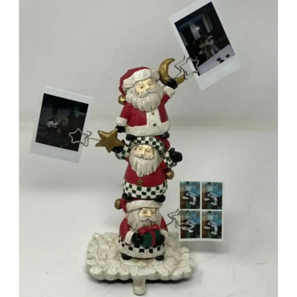 Christmas Stocking Holder Stacked Santa Claus Mantel Shelf Metal‎ Hook Photo